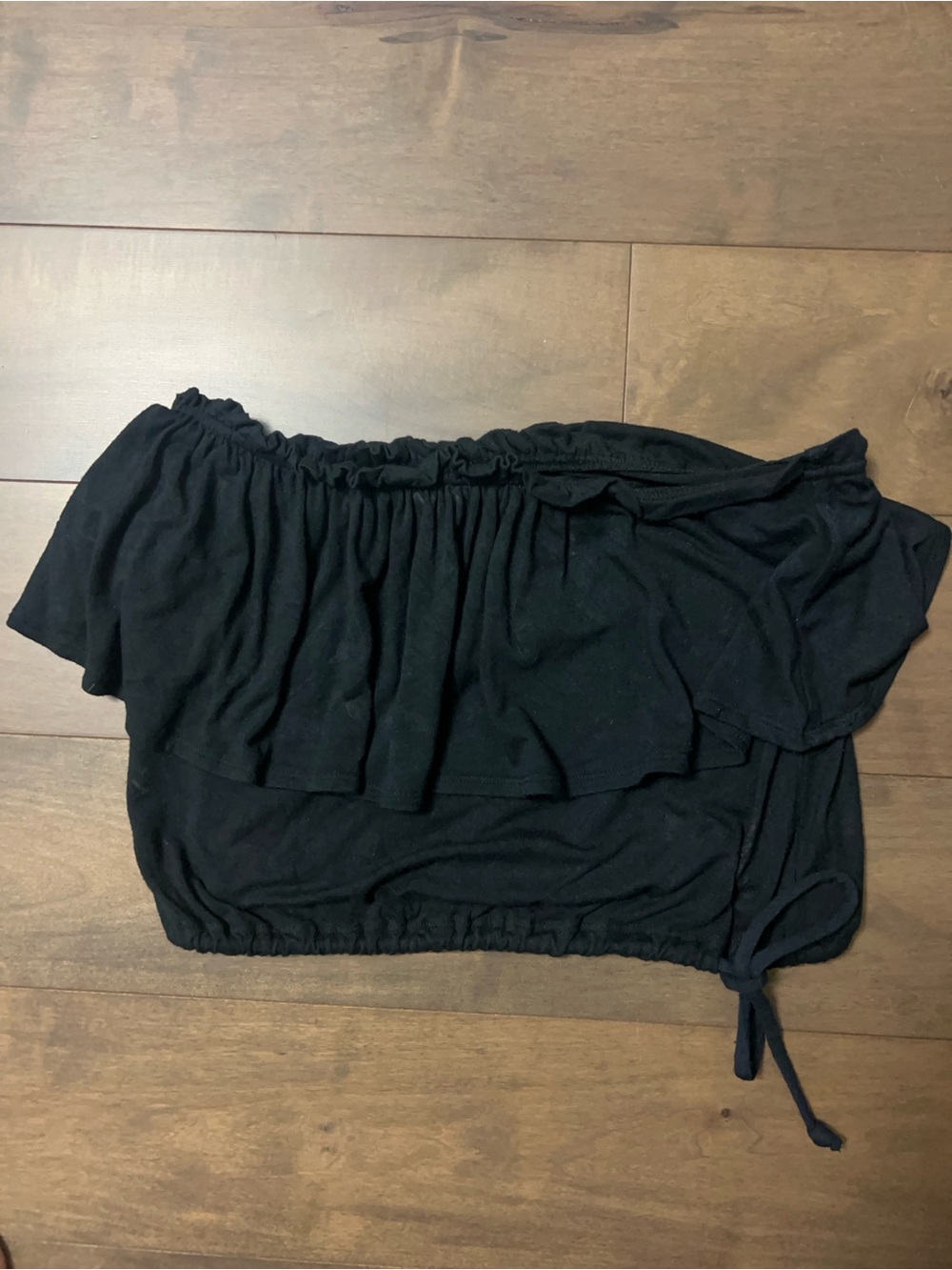 Abercrombie & Fitch Black Off-Shoulder Ruffle Crop Top